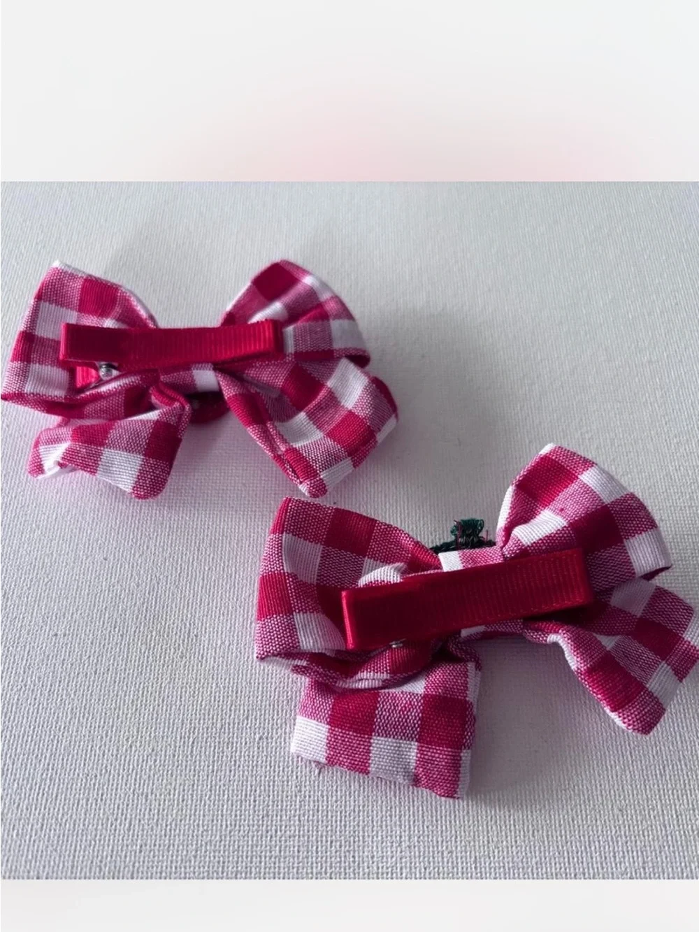 Red Gingham Strawberry Bow‎ Hair Clips Set